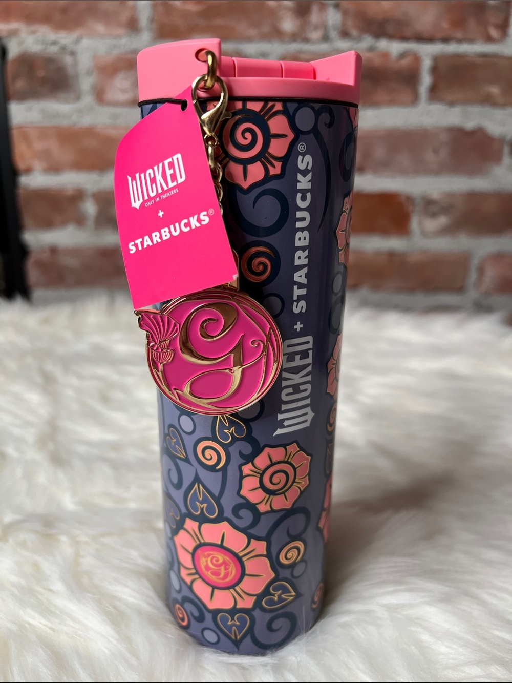 STARBUCKS | Wicked Glinda Pink Floral Bloom G Charm SS Bottle Tumbler